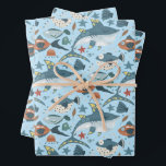 Hoja De Papel De Regalo Aqua Blue Little Shark Under Sea Kids Birthday<br><div class="desc">Perfectamente con este papel de embalaje para su día especial! Envuelve tus regalos,  golosinas,  pasteles o favores para los fiestas. Ver más artículos coincidentes en Moon Mews Printables Shop!</div>