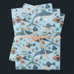 Hoja De Papel De Regalo Aqua Blue Little Shark Under Sea Kids Birthday<br><div class="desc">Perfectamente con este papel de embalaje para su día especial! Envuelve tus regalos,  golosinas,  pasteles o favores para los fiestas. Ver más artículos coincidentes en Moon Mews Printables Shop!</div>