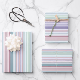 Hoja De Papel De Regalo Aqua, Blush and Lavender Stripes