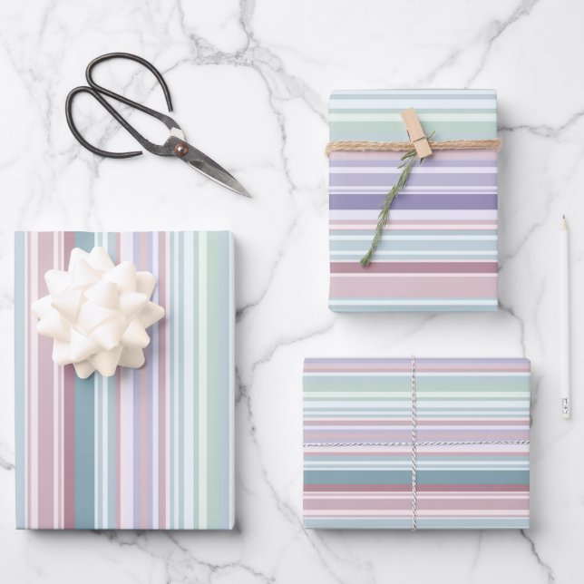 Hoja De Papel De Regalo Aqua, Blush and Lavender Stripes (Anverso)