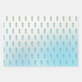 Hoja De Papel De Regalo Aqua Ombre Gold Pineapples