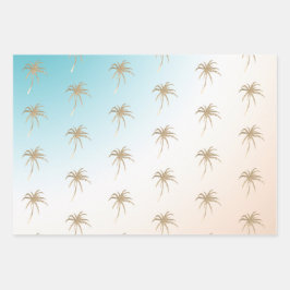 Hoja De Papel De Regalo Aqua Peach Gold Tropical Palm Tree