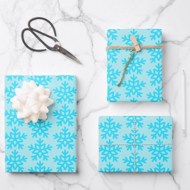 Hoja De Papel De Regalo Aqua Snowflakes Cute (Anverso)