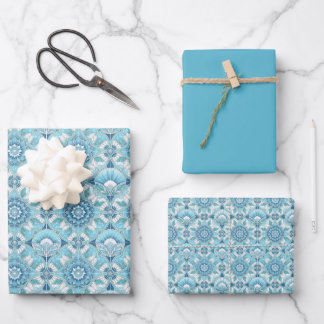 Hoja De Papel De Regalo Aqua, Turquesas, Azules y Blanco Art Deco Costero