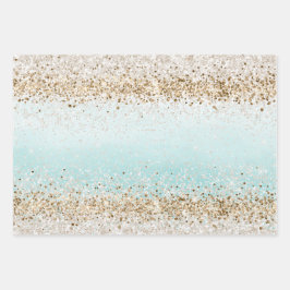 Hoja De Papel De Regalo Aqua Watercolor Gold Confetti Purpurina