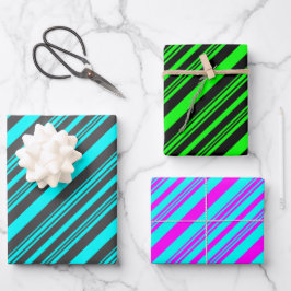 Hoja De Papel De Regalo Aqua y gris, verde y negro, rosa caliente y azul