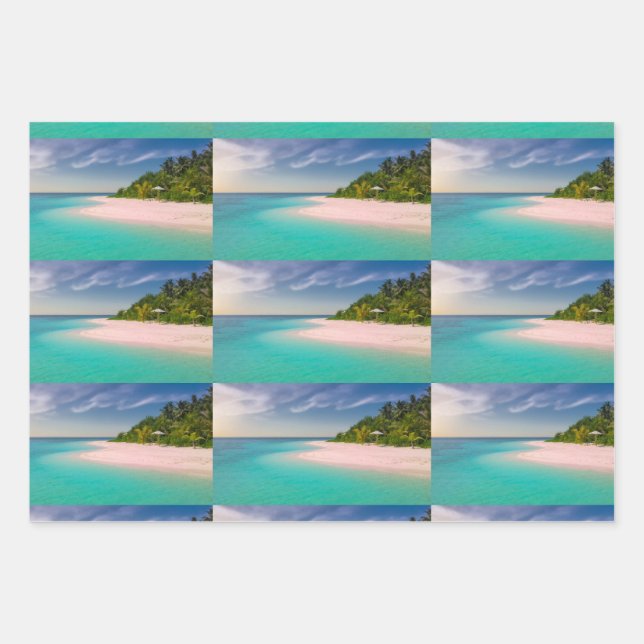 Hoja De Papel De Regalo Aquamarine Ocean Tropical Beach Scenic Pattern (Anverso 3)
