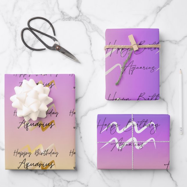 Hoja De Papel De Regalo Aquarius Colorstrolgy Cumpleaños (Anverso)
