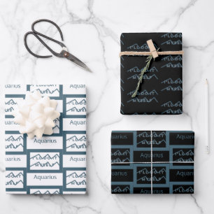 Hoja De Papel De Regalo Aquarius Zodiac Rótulo Fun Cita moderna Azul Texto