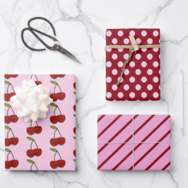 Hoja De Papel De Regalo Arándanos de Kawaii, puntos de Polka y bandas de 3