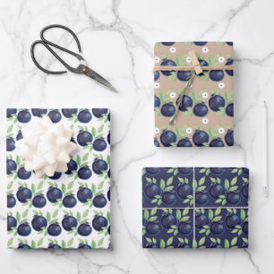 Hoja De Papel De Regalo Arándanos Dulces Acuarela Pintado a Mano