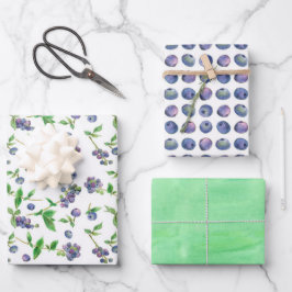 Hoja De Papel De Regalo Arándanos Fruta Fruta Cálido Verde Acuarela