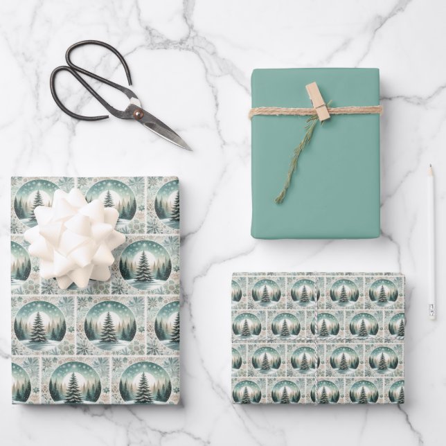 Hoja De Papel De Regalo Árbol acuarela con borde (Anverso)