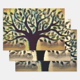 Hoja De Papel De Regalo Árbol afronta el paisaje amarillo acuático
