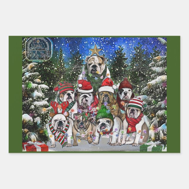 Hoja De Papel De Regalo Árbol de Bulldog inglés para navidades (Anverso)