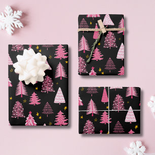 Hoja De Papel De Regalo Árbol de histmas Woodland Pink Black