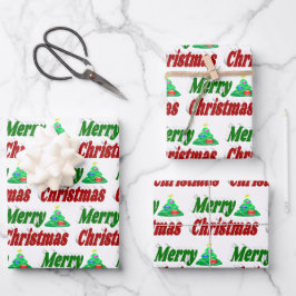 Hoja De Papel De Regalo Árbol de Navidad Alegre tipografía roja verde