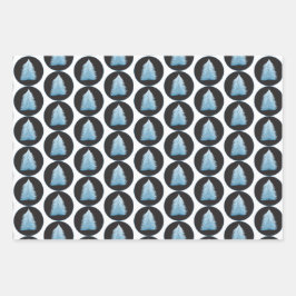 Hoja De Papel De Regalo Árbol De Navidad Azul En Negro Y Azul