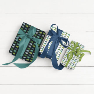 Hoja De Papel De Regalo Árbol de Navidad azul y verde moderno