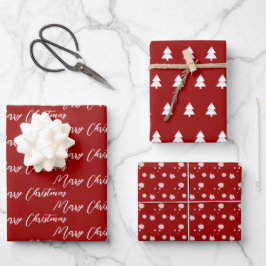 Hoja De Papel De Regalo Árbol de Navidad Blanco Rojo y Moderno