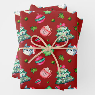 Hoja De Papel De Regalo Árbol de Navidad, Cachorro, Adornos, Chocolate Cal