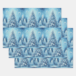 Hoja De Papel De Regalo Árbol de Navidad caprichoso de decoupage azul