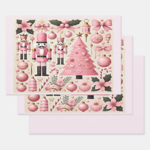 Hoja De Papel De Regalo Árbol de Navidad Cascanueces Rosa 