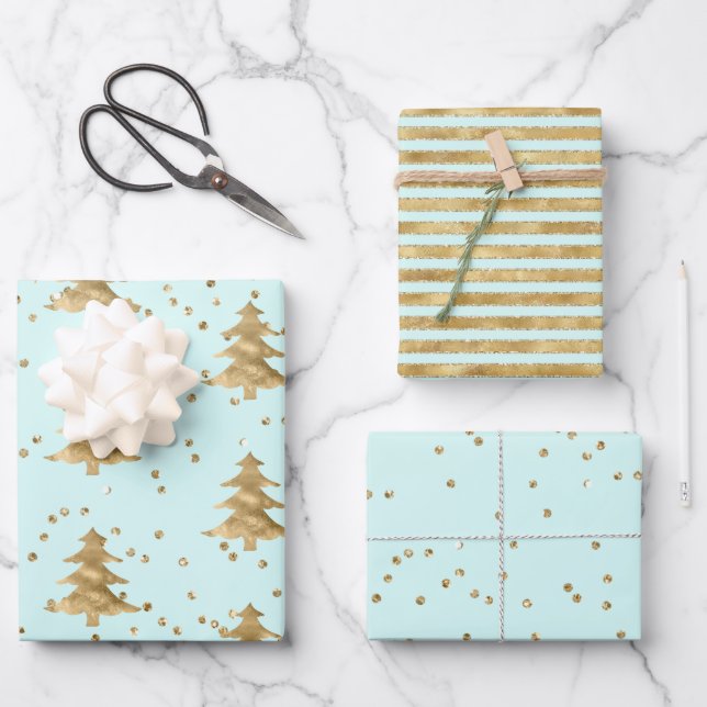 Hoja De Papel De Regalo Árbol de Navidad Chic Mint Gold (Anverso)