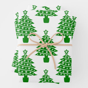 Hoja De Papel De Regalo Árbol de Navidad con huellas de patas de perro