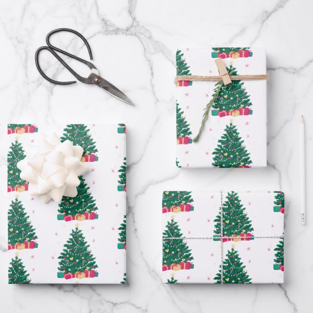 Hoja De Papel De Regalo Árbol de Navidad con regalos (Anverso)