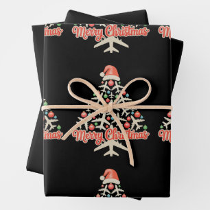 Hoja De Papel De Regalo Árbol de Navidad de Avión Piloto Navidad Vacacione