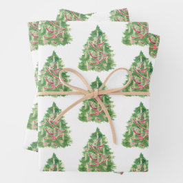Hoja De Papel De Regalo Árbol de navidad de color de agua de Borgoña