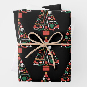 Hoja De Papel De Regalo Árbol de Navidad de Hockey sobre Hielo Deportes Na