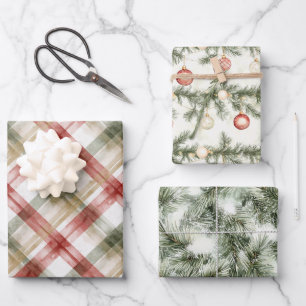 Hoja De Papel De Regalo Árbol de Navidad de rayas de cuadros rojos blancos