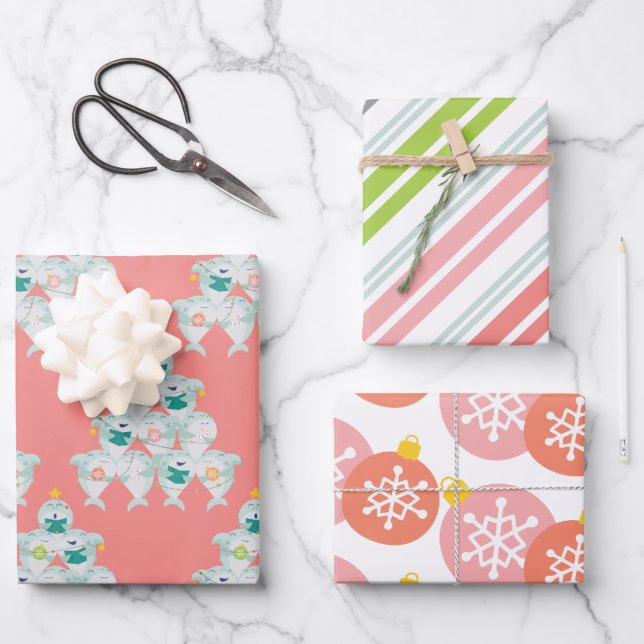 Hoja De Papel De Regalo Árbol de Navidad de tiburón blanco (Anverso)