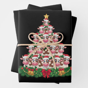 Hoja De Papel De Regalo Árbol de Navidad de vaca divertido amante de la va