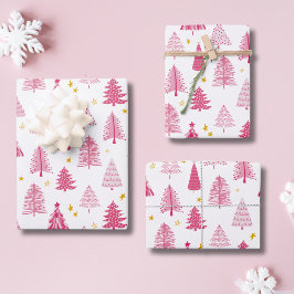 Hoja De Papel De Regalo Árbol de Navidad de vacaciones rosa