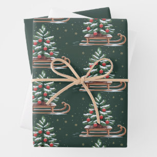 Hoja De Papel De Regalo Árbol de Navidad Holiday Trineo Invierno Navideño 