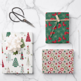Hoja De Papel De Regalo Árbol de Navidad Minimalista moderno conjunto verd