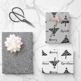 Hoja De Papel De Regalo Árbol de Navidad Negro Brillo Plateado Falso Fiest