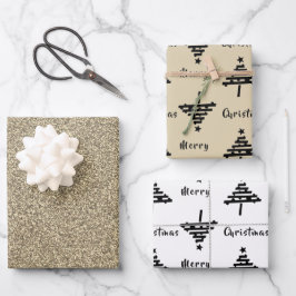 Hoja De Papel De Regalo Árbol de Navidad negro purpurina dorada falsa fest