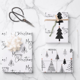 Hoja De Papel De Regalo Árbol de navidad negro y blanco