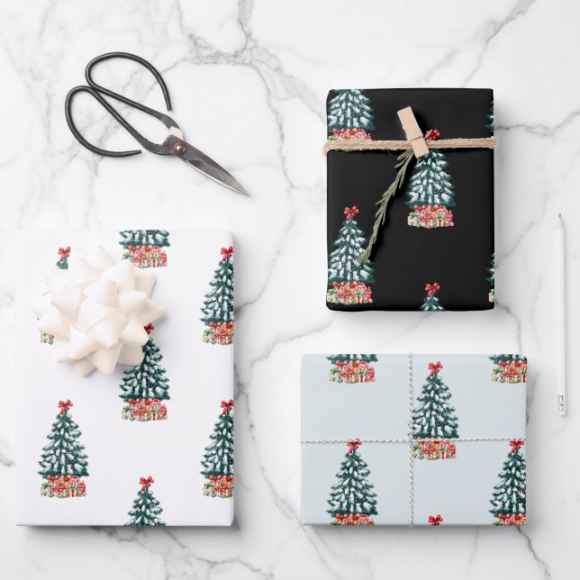 Hoja De Papel De Regalo Árbol de Navidad nevado (Anverso)