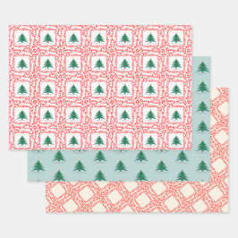 Hoja De Papel De Regalo Árbol de navidad personalizable rojo y blanco moro