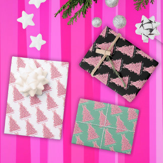 Hoja De Papel De Regalo Árbol de Navidad Rosa con Lazo Rosa