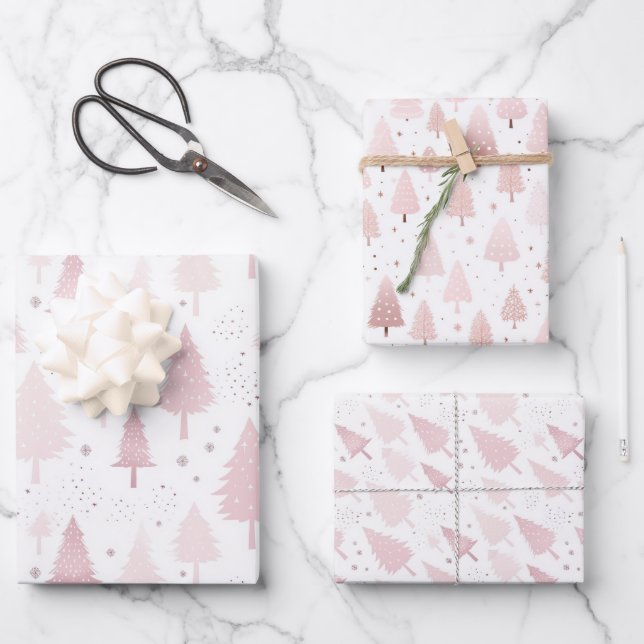 Hoja De Papel De Regalo Árbol de Navidad Rosa Pastel (Anverso)