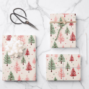 Hoja De Papel De Regalo Árbol de Navidad Rosa Vintage