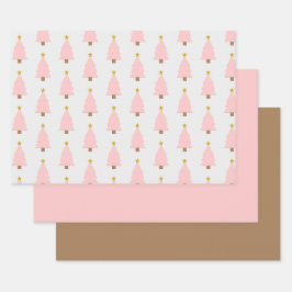 Hoja De Papel De Regalo Árbol de Navidad rosa y estrella dorada, rosa y ma