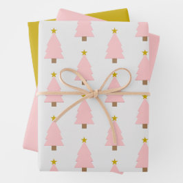 Hoja De Papel De Regalo Árbol de Navidad rosa y estrella dorada, rosado 'n