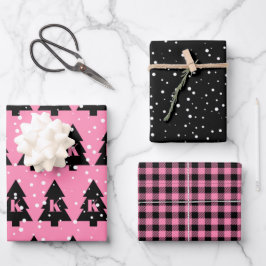 Hoja De Papel De Regalo Árbol de Navidad Rosa y Negro